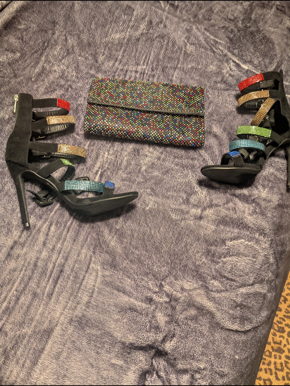 Black Multi-Color Strappy High Heel Sandals - Women
